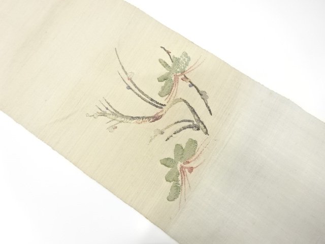 JAPANESE KIMONO / ANTIQUE KIMONO / SILK / TSUMUGI / WOVEN ABSTRACT PINE & CRANE